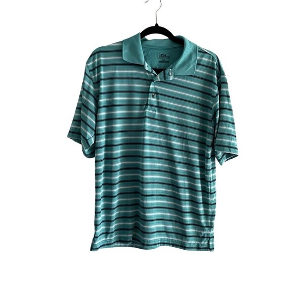 PGA Tour Other - PGA Tour Men Sz M Teal Striped S/Sleeve Collared 3 Button Casual Polo Golf Shirt